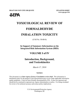 Toxicological Review of Formaldehyde Inhalation Toxicity