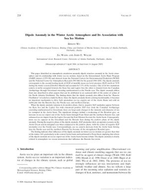 Dipole Anomaly in the Winter Arctic Atmosphere and Its Association with Sea Ice Motion