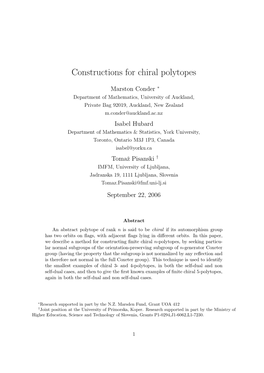 Constructions for Chiral Polytopes