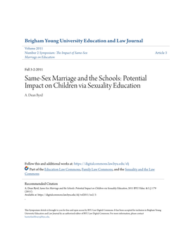 Same-Sex Marriage and the Schools: Potential Impact on Children Via Sexuality Education A