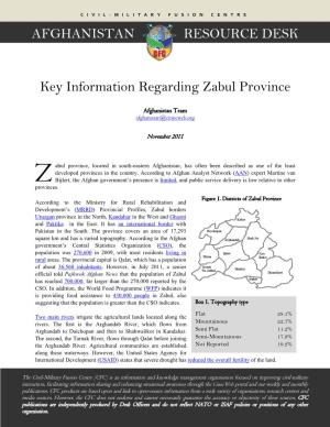 Key Information Regarding Zabul Province, Afghanistan