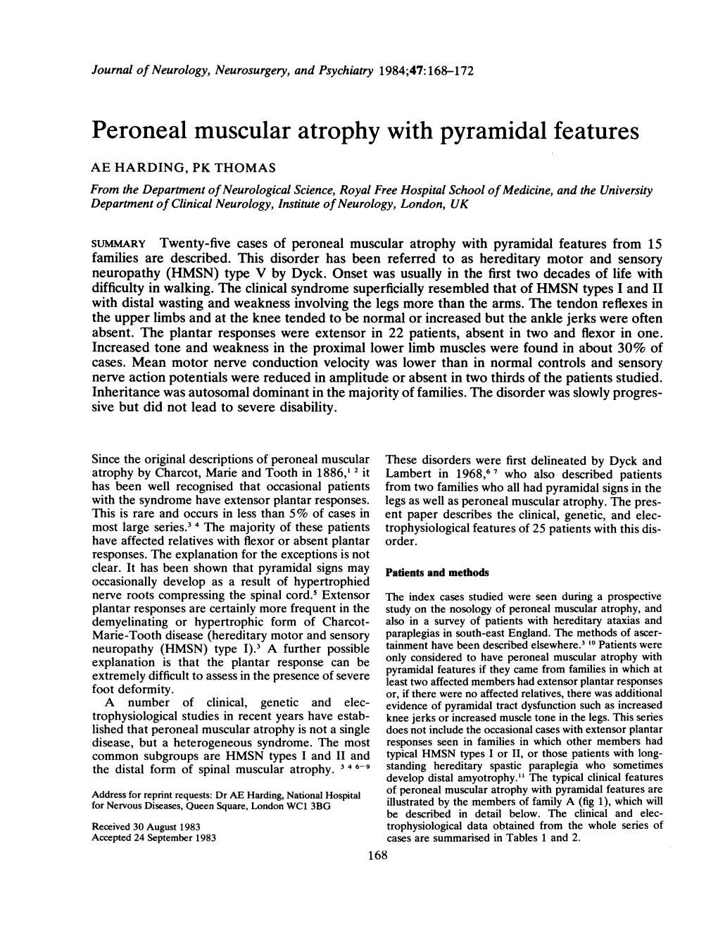 Peroneal Muscular Atrophy with Pyramidal Features