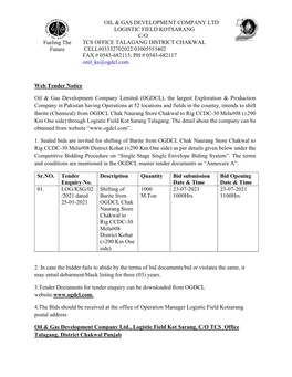 Web Tender Notice Oil & Gas Development Company