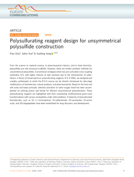 Polysulfurating Reagent Design for Unsymmetrical Polysulfide Construction