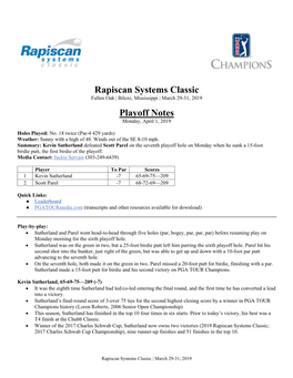 Rapiscan Systems Classic Playoff Notes