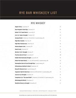 Rye Bar Whisk(E)Y List