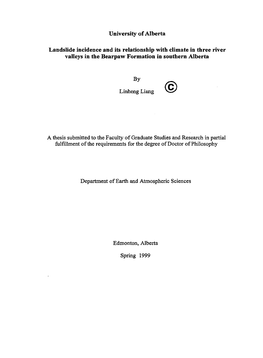 University of Alberta Landslide Incidence and Its Relationship With