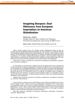 Imagining Basques: Dual Otherness from European Imperialism to American Globalization. IN
