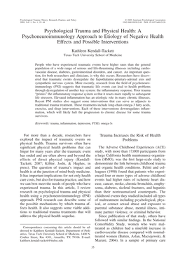 Psychological Trauma and Physical Health: a Psychoneuroimmunology Approach to Etiology of Negative Health Effects and Possible Interventions