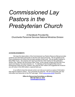 Commissioned Lay Pastors in the Presbyterian Church