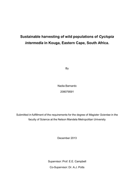 Sustainable Harvesting of Wild Populations of Cyclopia Intermedia in Kouga, Eastern Cape, South Africa