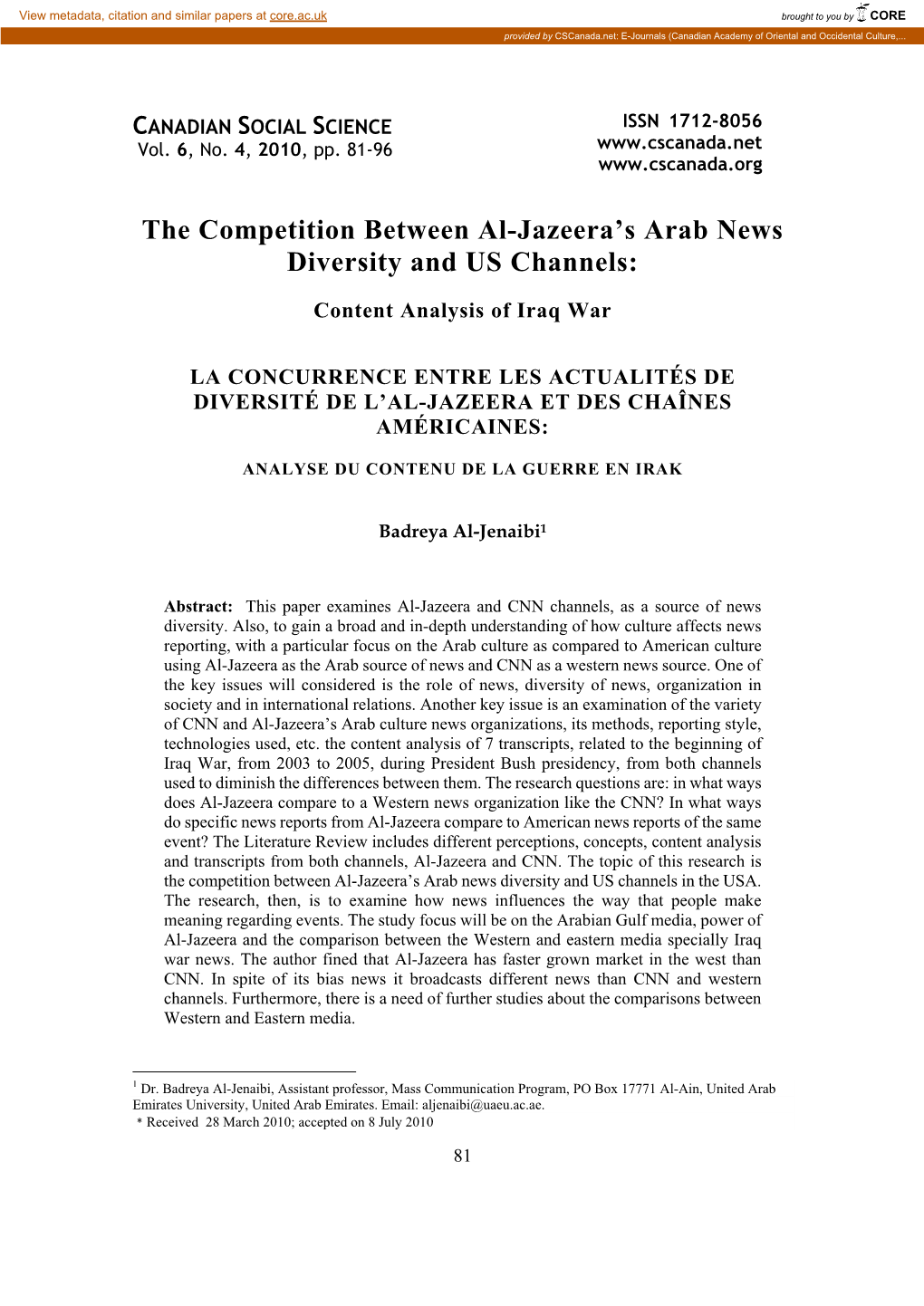 The Competition Between Al-Jazeera's Arab News