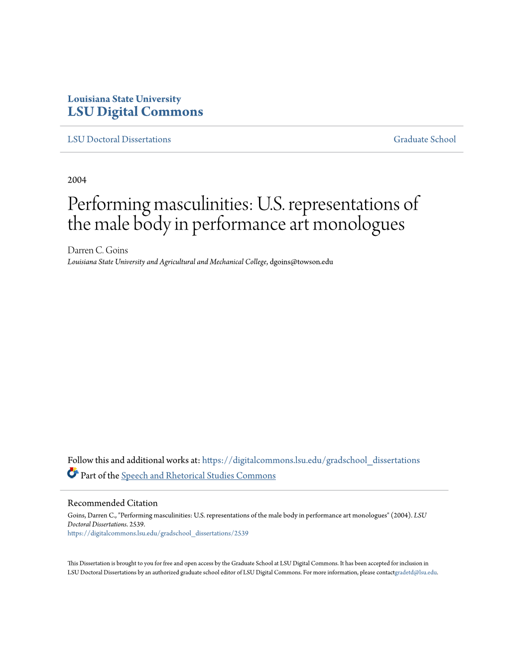 US Representations of the Male Body in Performance Art Monologues