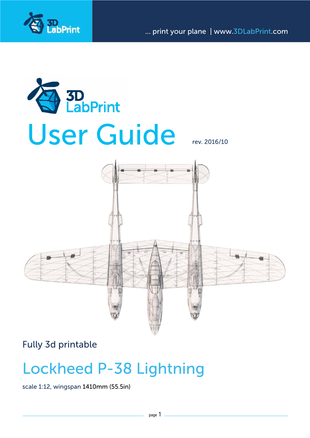 Lockheed P-38 Lightning Scale 1:12, Wingspan 1410Mm (55.5In)