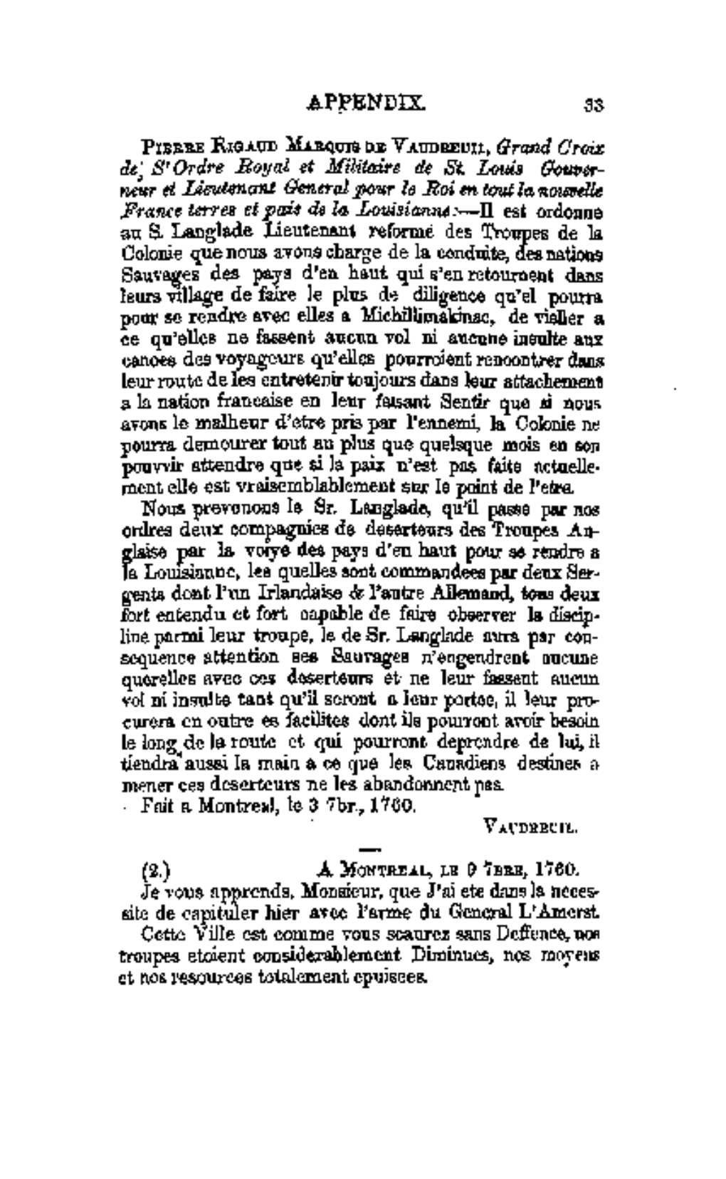 APPENDIX 33 De] S'ordre Royal Et Militaire De St. Louis Gouper- Neur Et Lieutenant General Pour Le Boi En Tovi La Nomelle France