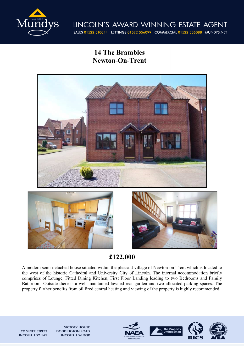 £122,000 14 the Brambles Newton-On-Trent