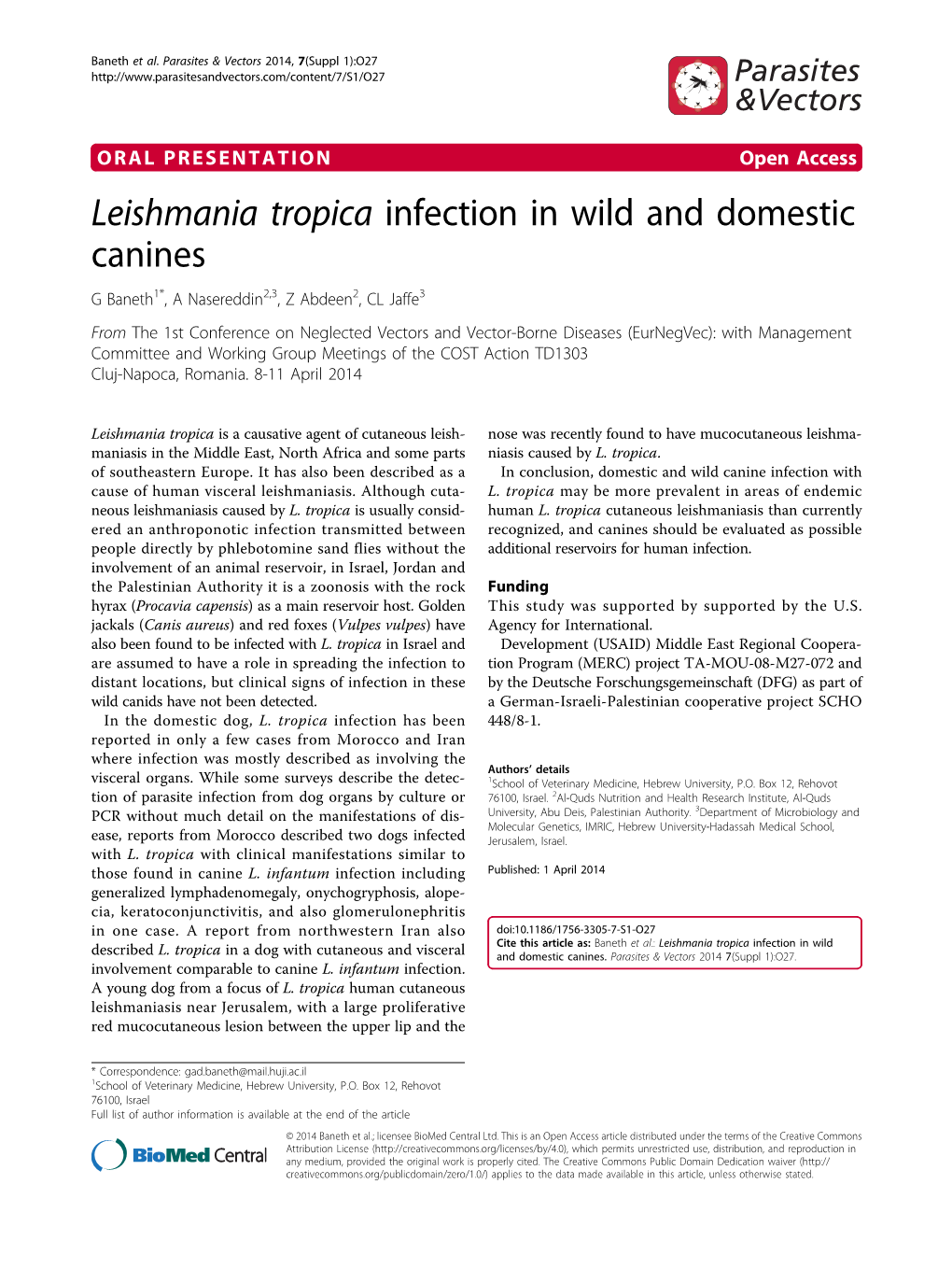 Leishmania Tropica Infection in Wild and Domestic Canines