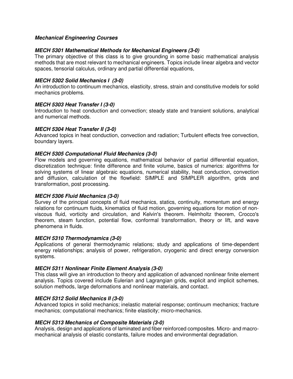 Mechanical Engineering Courses MECH 5301 Mathematical Methods