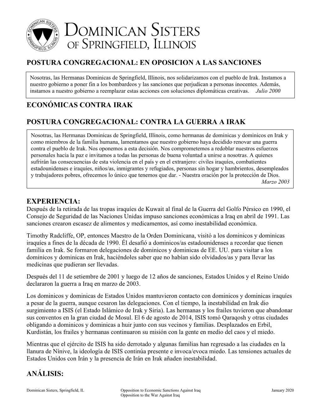 En Oposicion a Las Sanciones Económicas Contra Irak