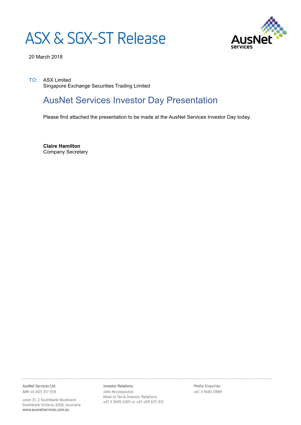 Ausnet Services Investor Day Presentation