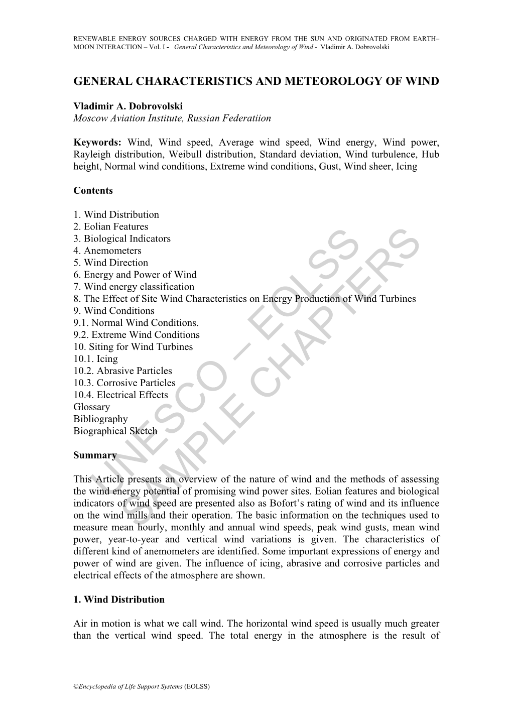 General Characteristics and Meteorology of Wind - Vladimir A