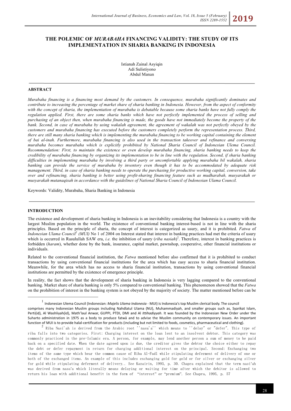 The Polemic of Murabaha Financing Validity: the Study of Its Implementation in Sharia Banking in Indonesia