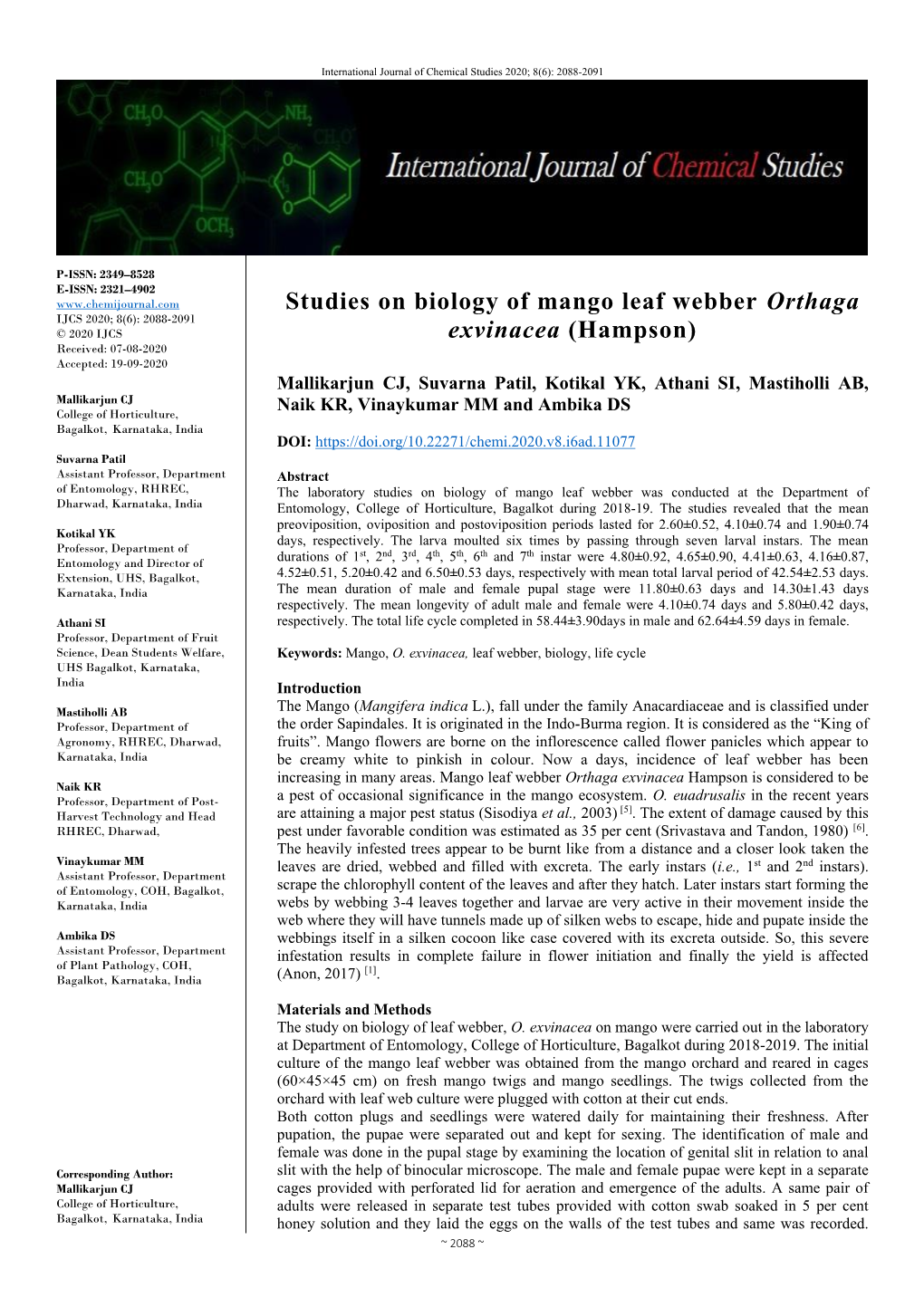 Studies on Biology of Mango Leaf Webber Orthaga Exvinacea