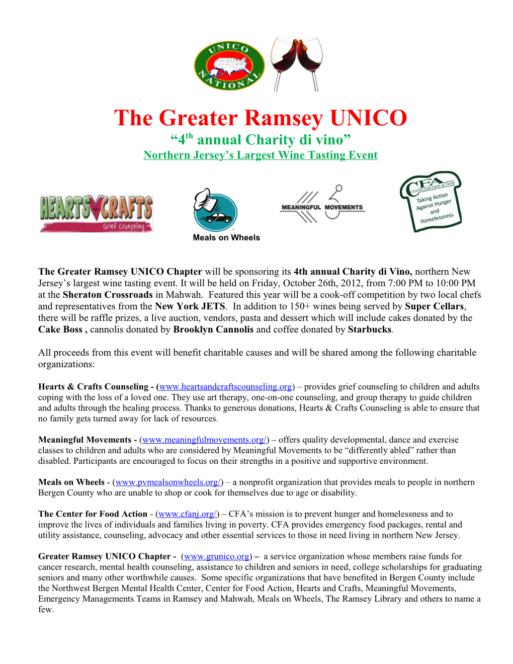 The Greater Ramsey UNICO 4Th Annual Charity Di Vino