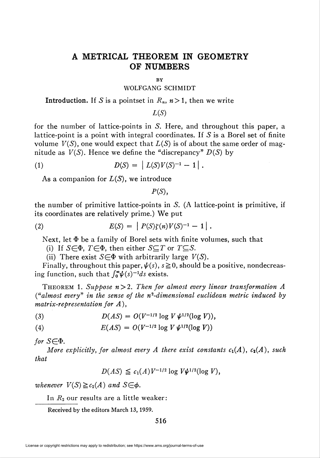 A Metrical Theorem in Geometry of Numbers