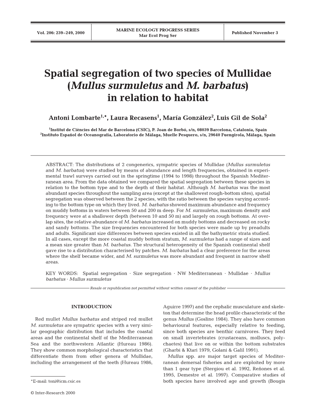 (Mullus Surmuletus and M. Barbatus) in Relation to Habitat