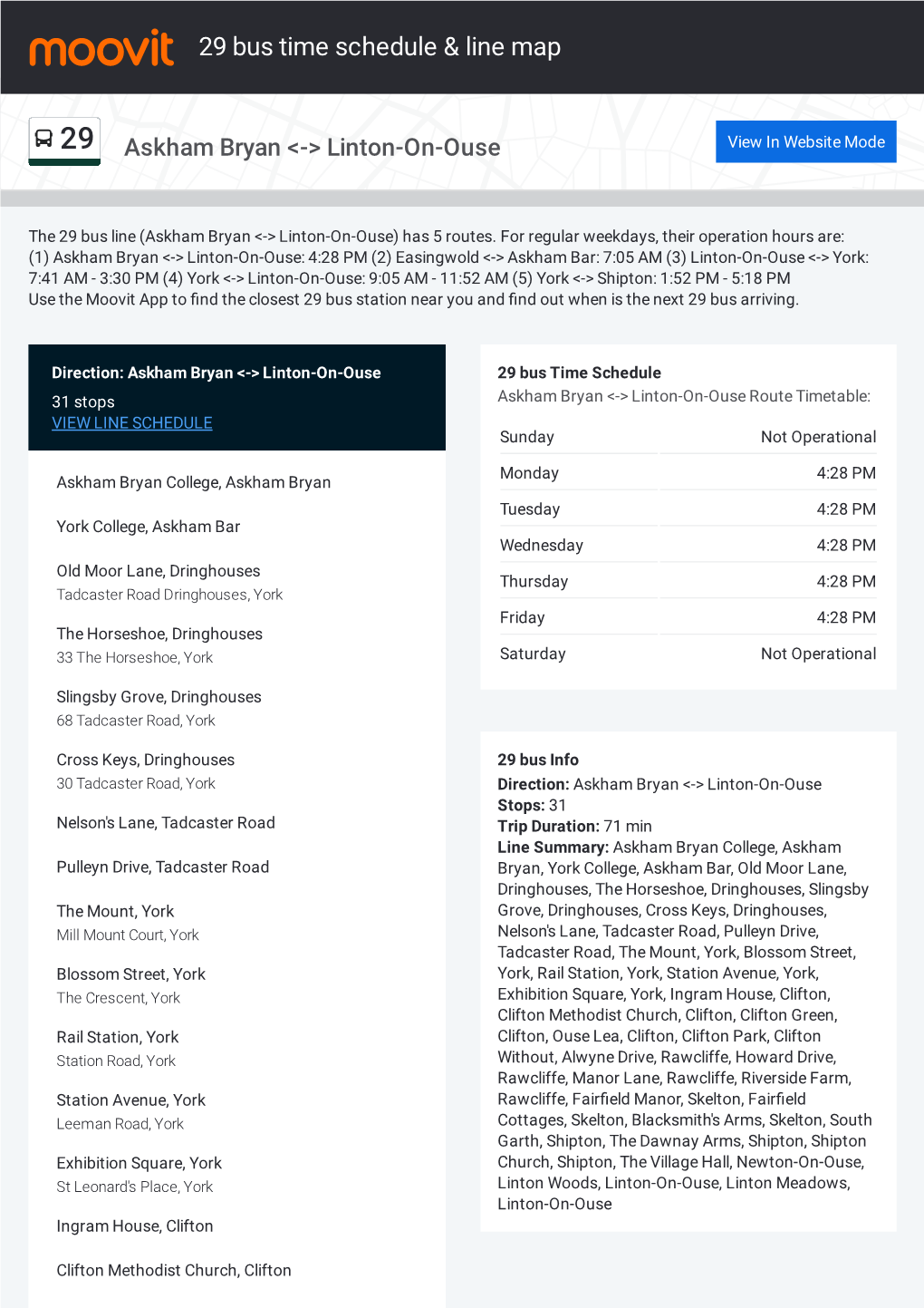 29 Bus Time Schedule & Line Route