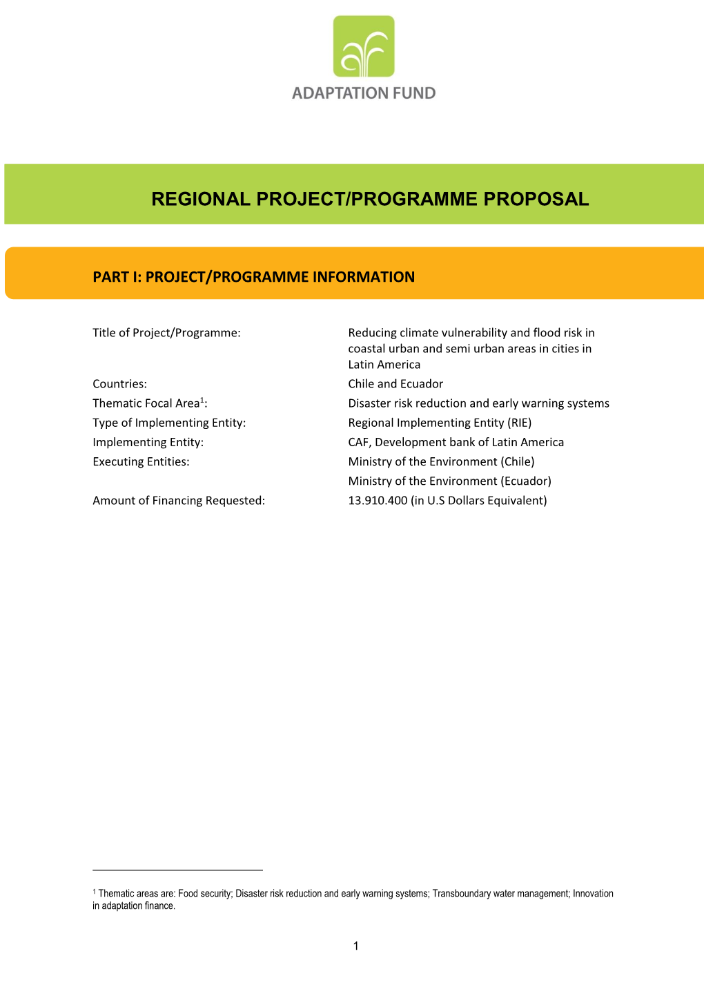 Regional Project/Programme Proposal