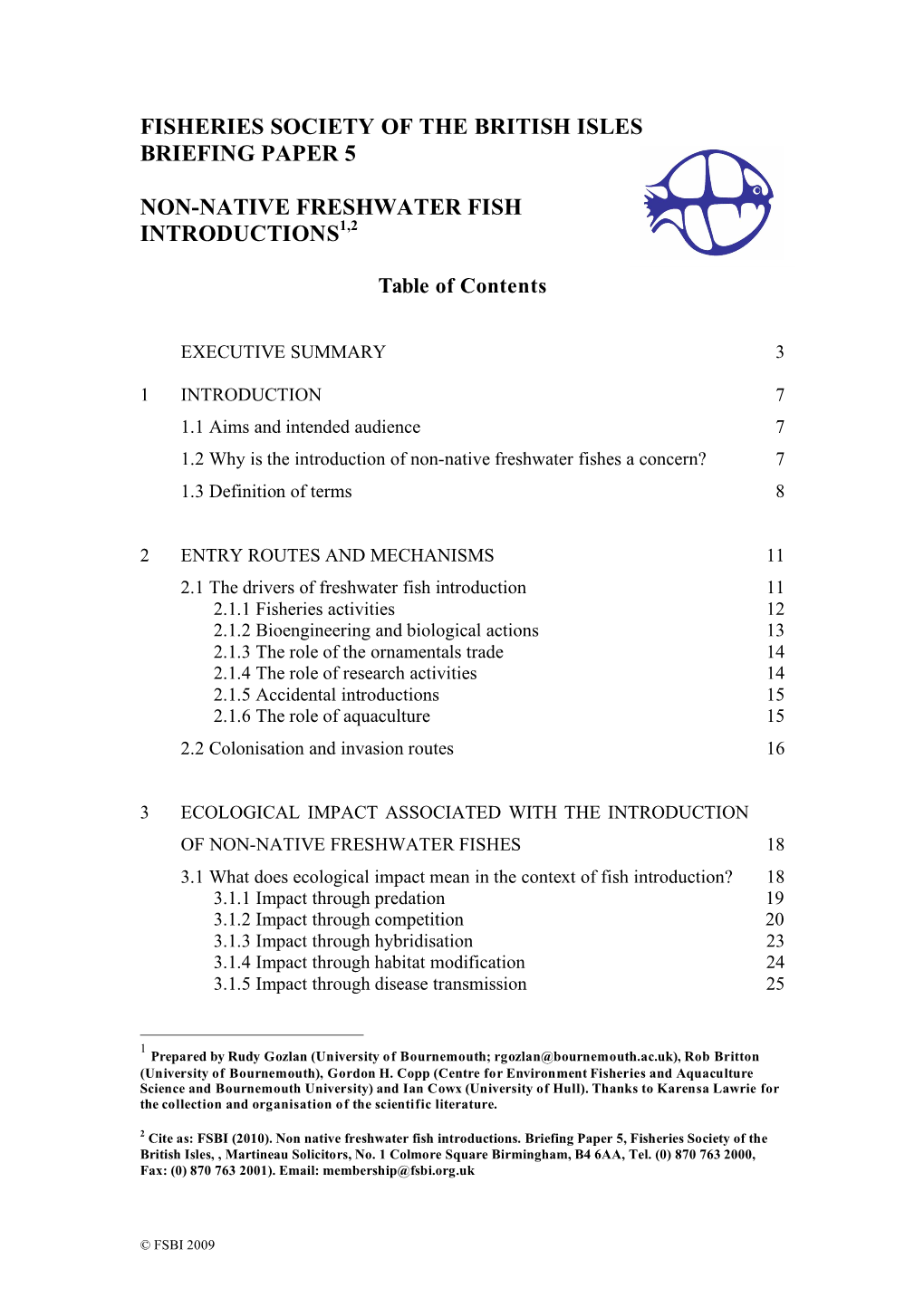 Fisheries Society of the British Isles Briefing Paper 5