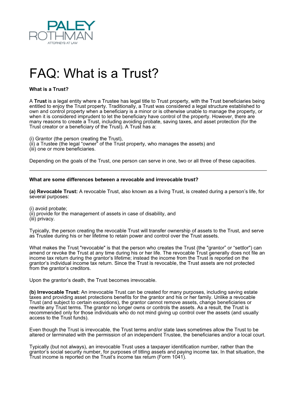 What Is a Trust? | Paley Rothman