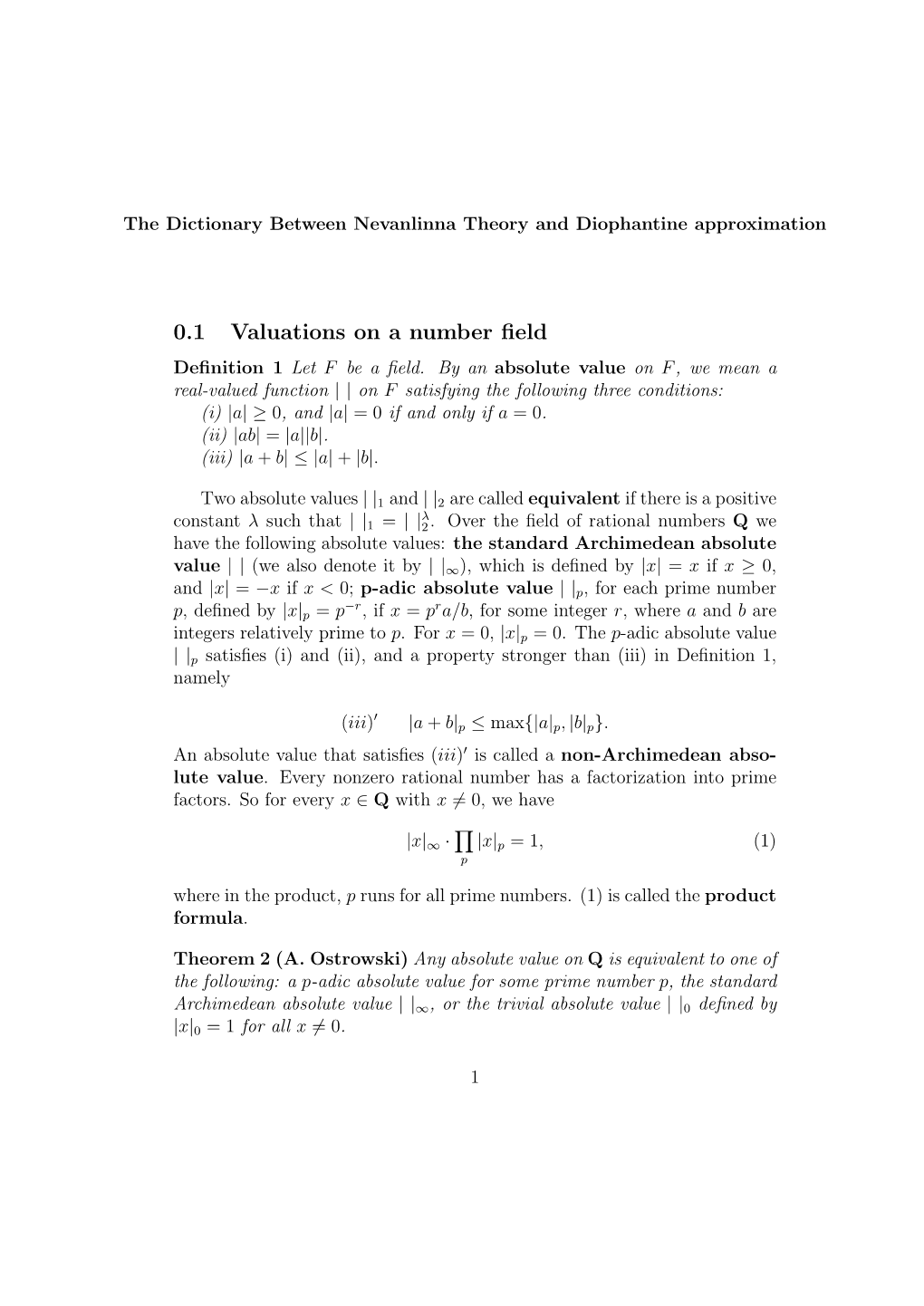 0.1 Valuations on a Number Field