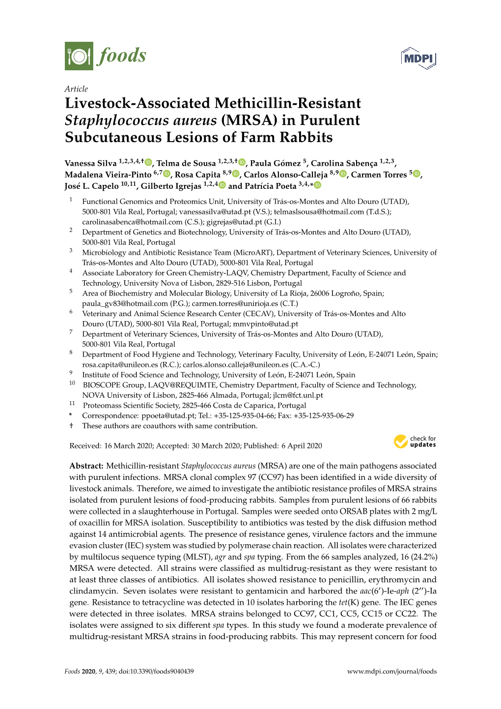 (MRSA) in Purulent Subcutaneous Lesions of Farm Rabbits