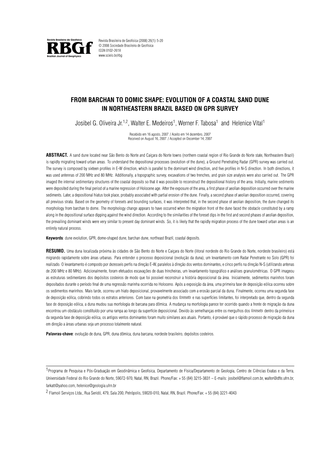 Evolution of a Coastal Sand Dune in Northeastern Brazil Based on Gpr Survey