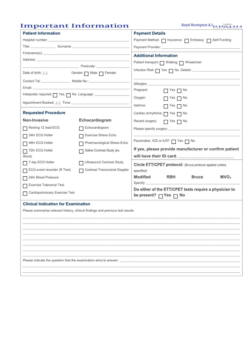 Patient Referral for ETT, UK SCST Guidelines and Local CPET Protocols