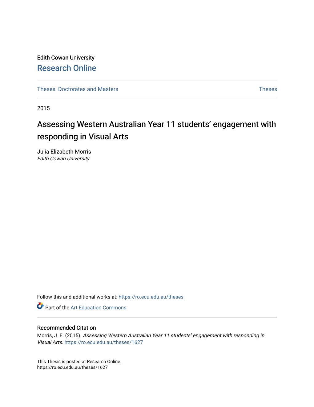 Assessing Western Australian Year 11 Students' Engagement with Theory in Visual Arts