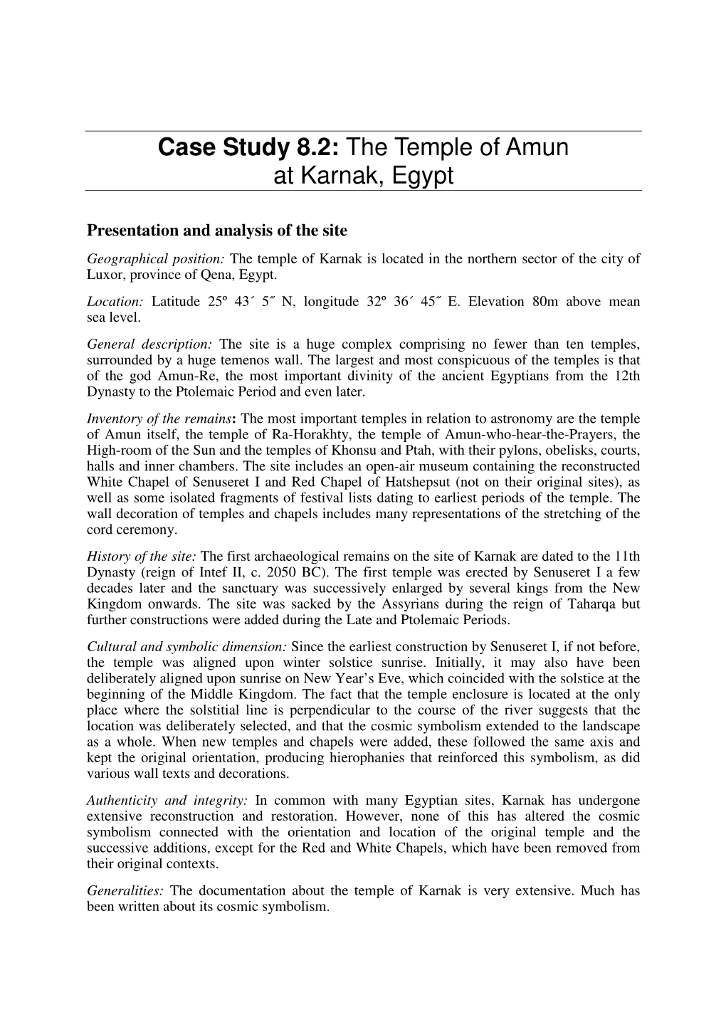 Case Study 8.2: the Temple of Amun at Karnak, Egypt