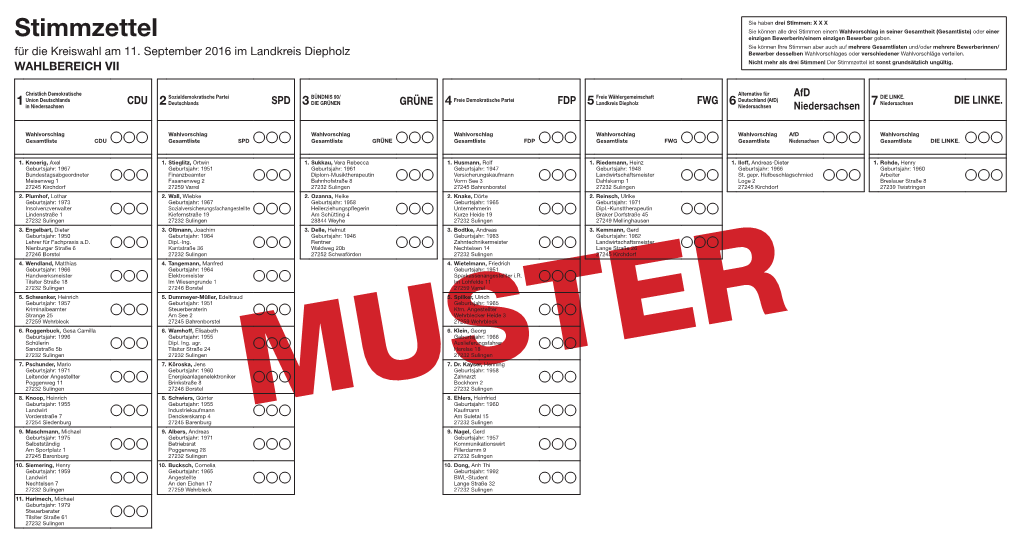 Stimmzettel Einzigen Bewerberin/Einem Einzigen Bewerber Geben