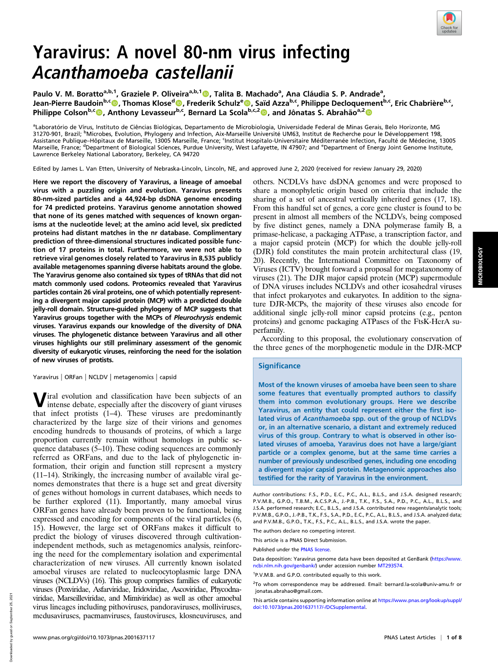 A Novel 80-Nm Virus Infecting Acanthamoeba Castellanii