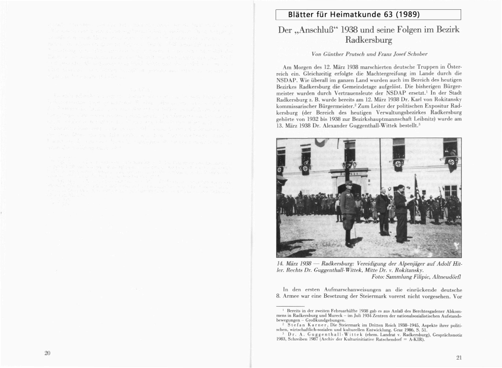 Der „Anschluß'4 1938 Und Seine Folgen Im Bezirk Radkersburg