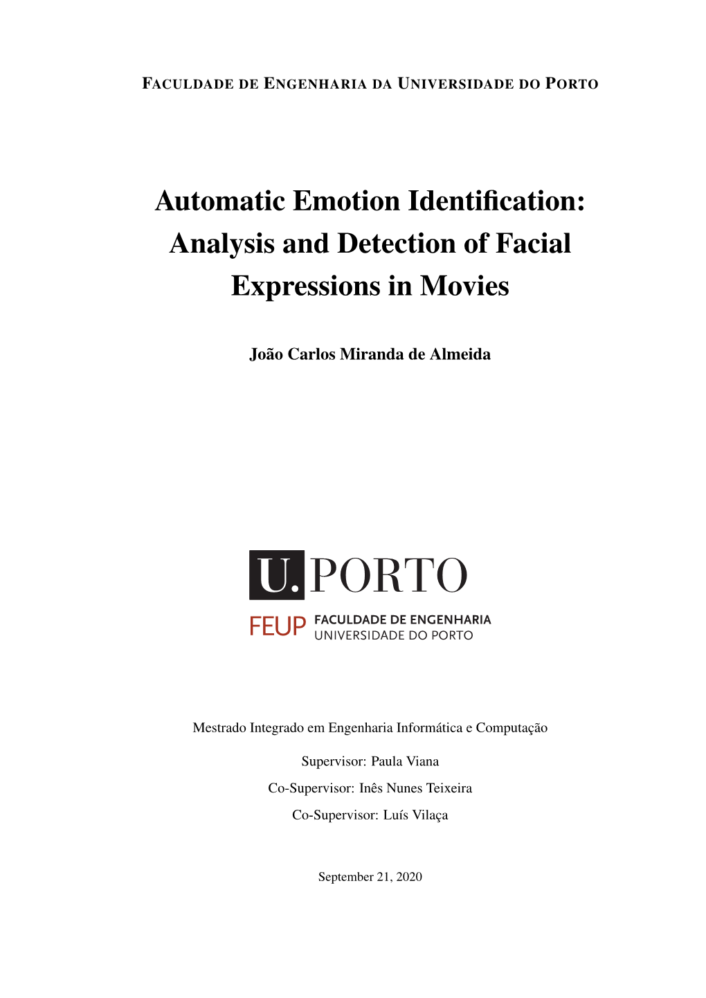 Automatic Emotion Identification: Analysis and Detection of Facial Expressions in Movies