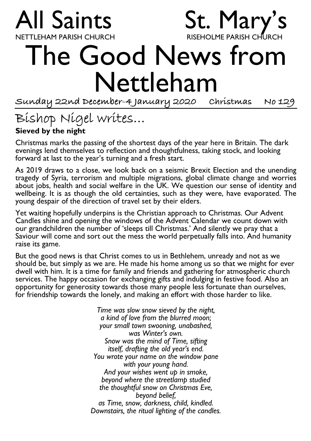 The Good News from Nettleham Sunday 22Nd December-4 January 2020 Christmas No 129