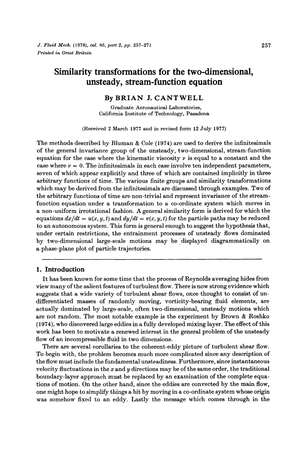 Similarity Transformations for the Two-Dimensional, Unsteady, Stream-Function Equation