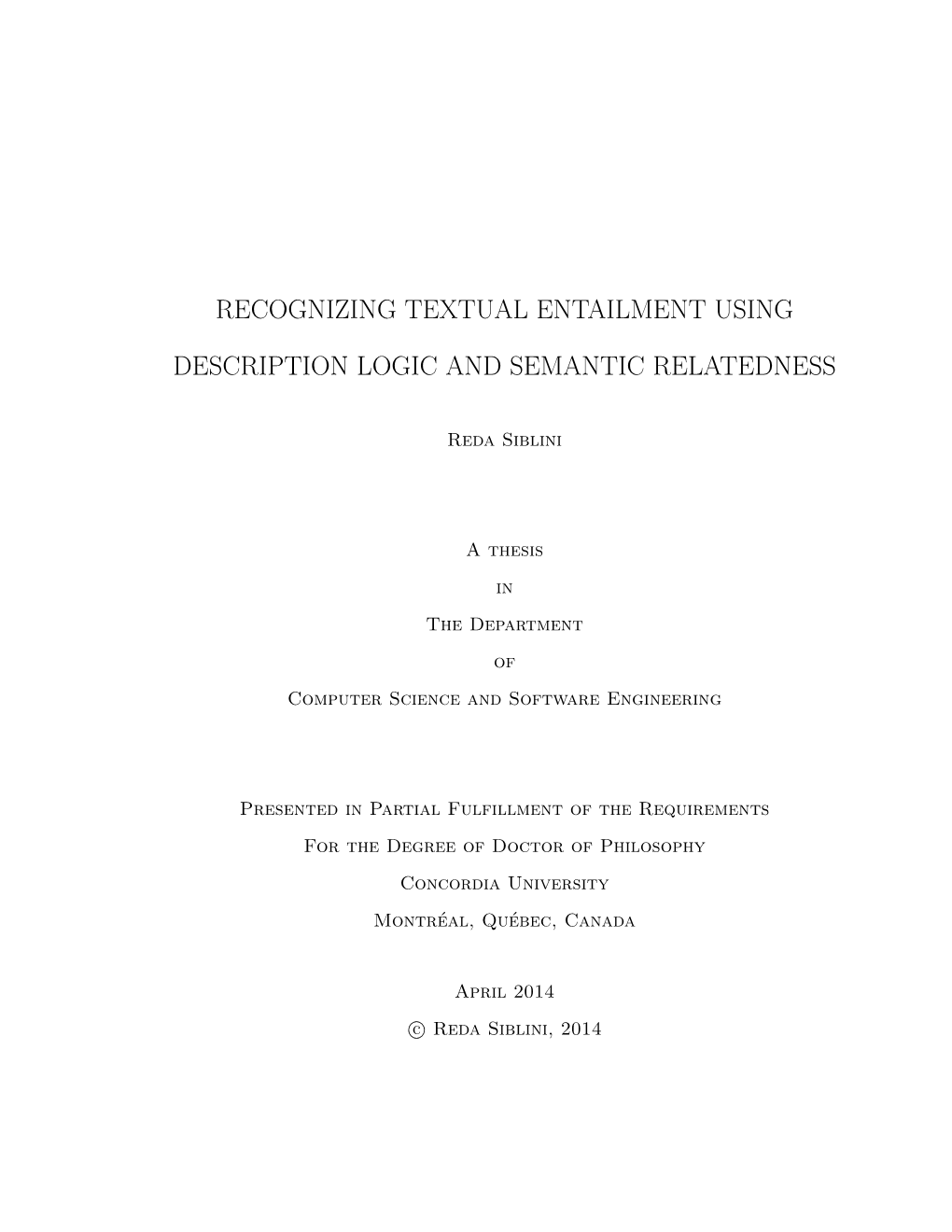 Recognizing Textual Entailment Using