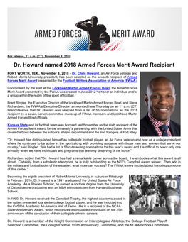 Dr. Howard Named 2018 Armed Forces Merit Award Recipient