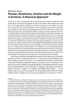 Plunder, Restitution, Emotion and the Weight of Archives: a Historical Approach 1