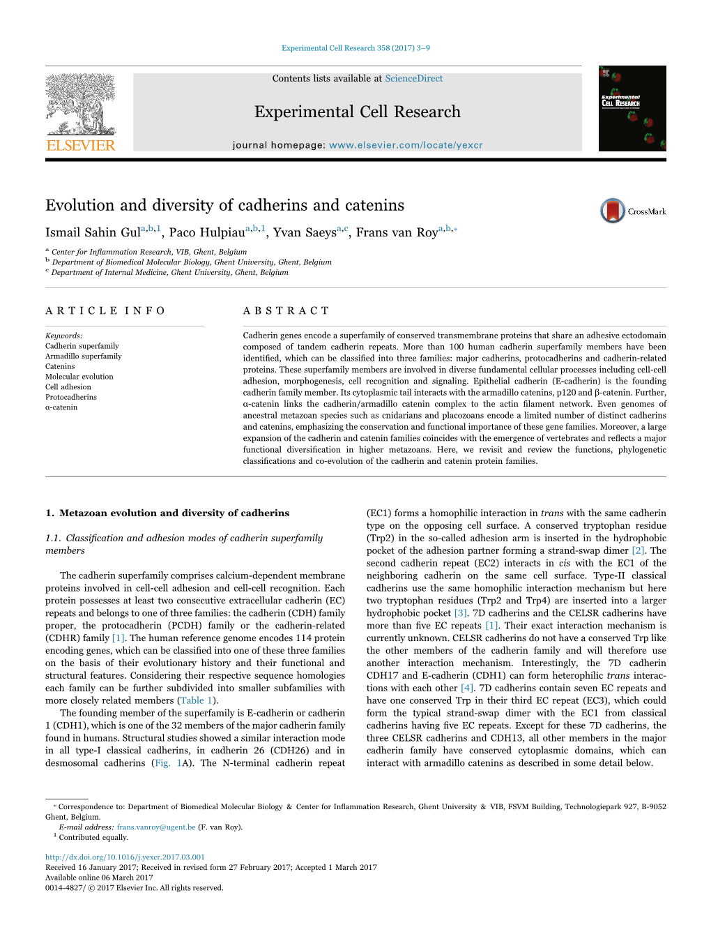 Evolution and Diversity of Cadherins and Catenins